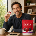Mature man taking a Lester cholesterol support gummy at home